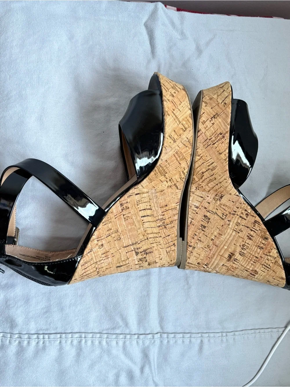 Material Girl Black Patent Cork Platform Wedge Sandals
